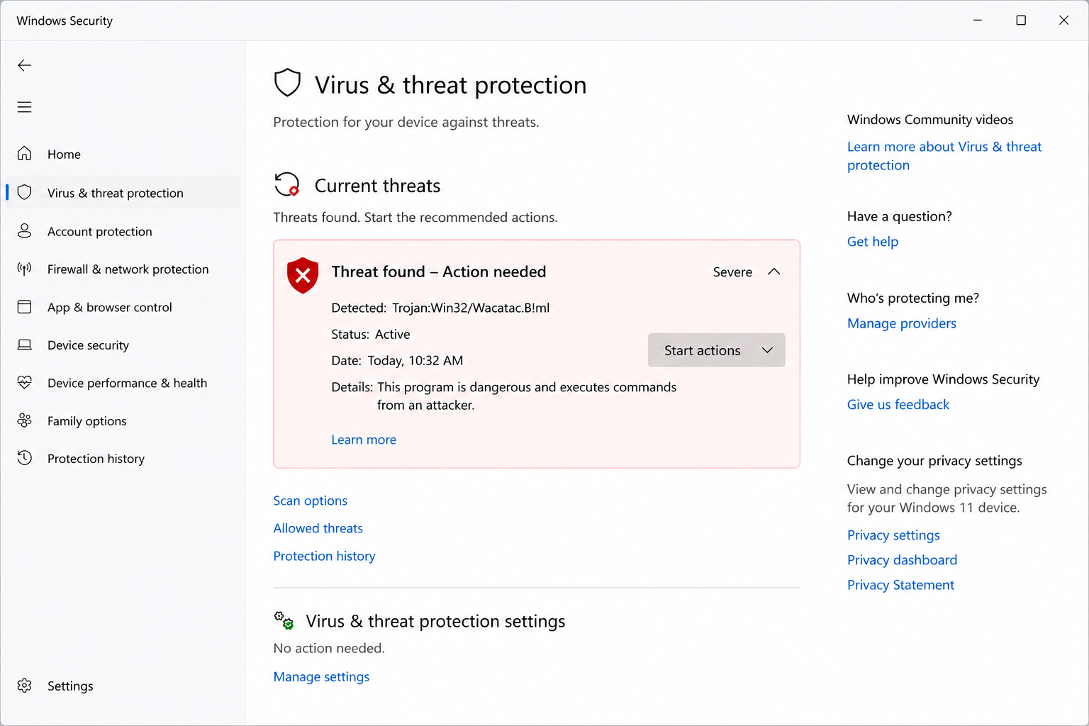 Review antivirus warning message